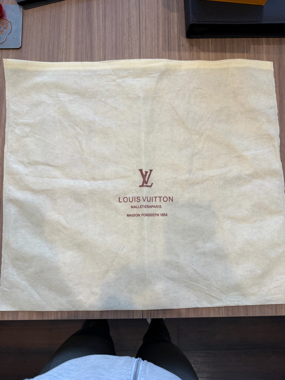 Louis Vuitton Beige Duffle Bag Dust Bag with Maroon Logo